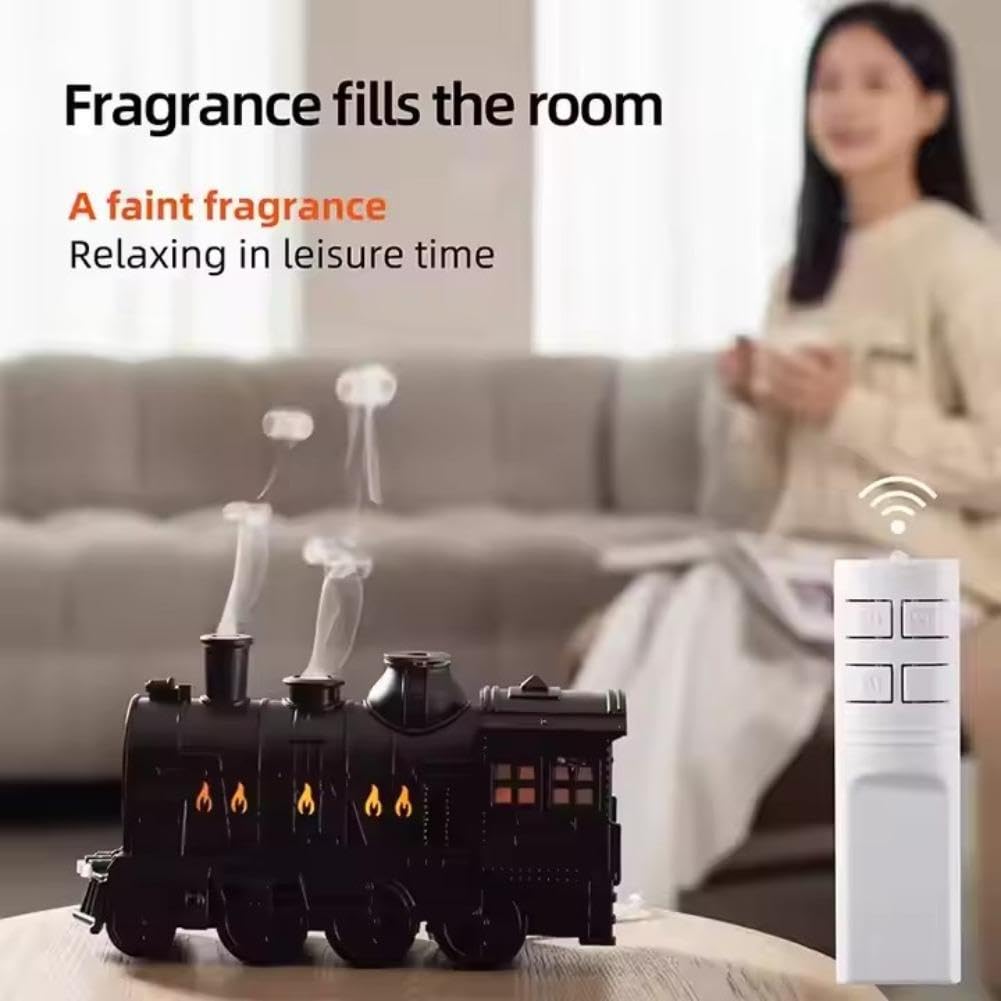 Train Humidifier with Essential Oil Diffuser - 300ML Large Capacity Ultrasonic Dual Mist Output, 4Color LED Night Light with Rem