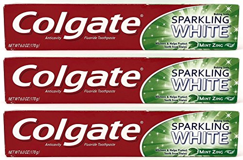 Colgate Sparkling White Baking Soda Anticavity Fluoride Gel Toothpaste, Mint Zing, 6 oz (Pack of 3)