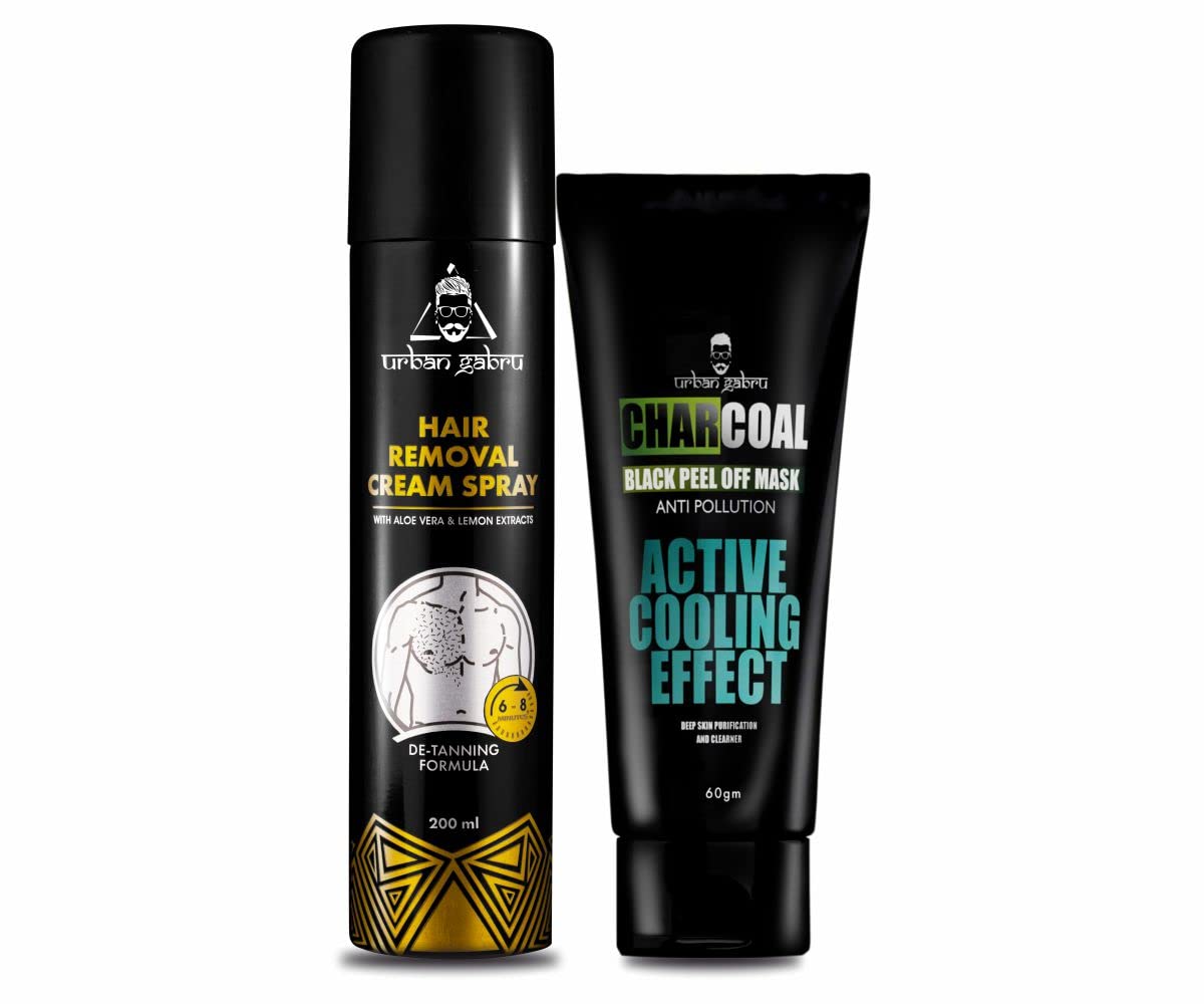 Urbangabru Hair Removal Cream Spray (200 ML) + Peel Off Mask (60 Gram)  Body & Face Care Kit
