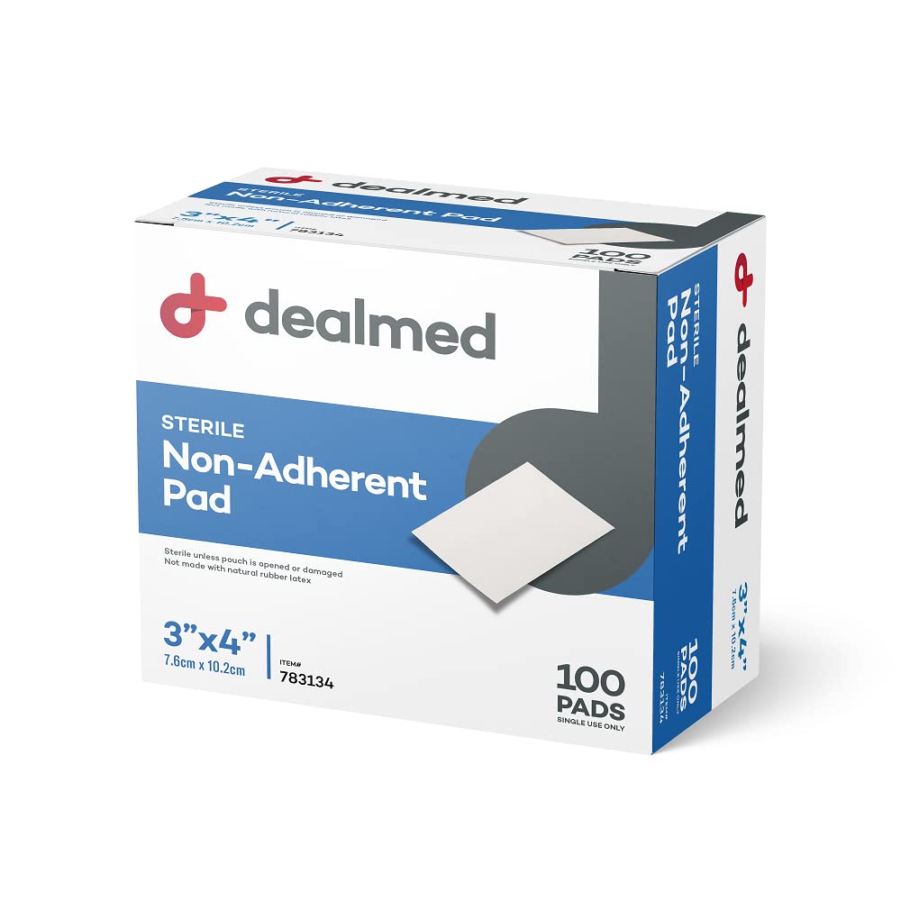 Dealmed Sterile Non-Adherent 3 x 4 Gauze Pads - 100 Count (1 Pack) Non-Adhesive Wound Dressing, Highly Absorbent, Non-Stick, Ind
