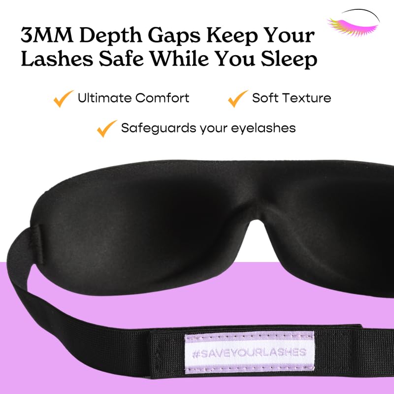 Lasting Lashes Sleep Mask Contoured Cup Night Blindfold | Soft and Comfortable Night Eye Mask with Flexible Strap | Eye Masks fo