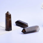Runyangshi Smoky Quartz Crystal Wand 2.4-2.8, 6 Faceted Prism Natural Crystal Wands Towers Reiki Chakra Stone for Meditation Rei