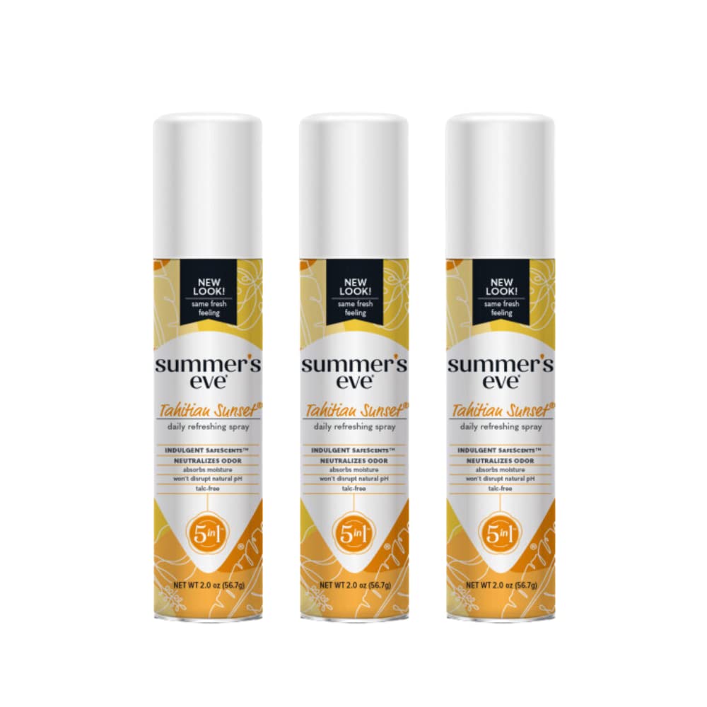 Summer's Eve Daily Refreshing Spray, Tahitian Sunset Scent, 5 in 1, Neutralizes Odor, Absorbs Moisture, Talc-Free, Not Tested on