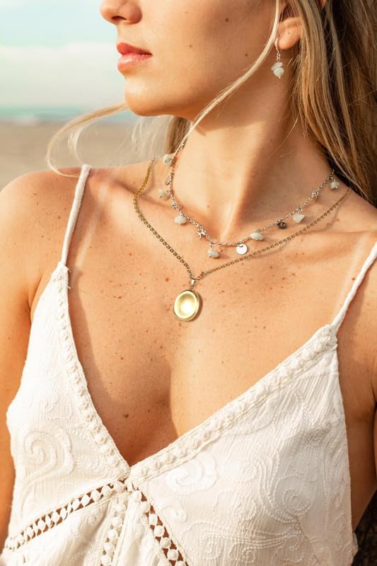 B BBPM Worry Stone Necklace| 14K Gold Plated Dainty Pendant Peaceful Thumb Necklace|Fidget Pendants for Anxiety Relief Meditatio