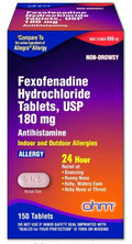 Ohm Fexofenadine Antihistamine Indoor Outdoor Allergy Relief 150Tablets - 2 Pack