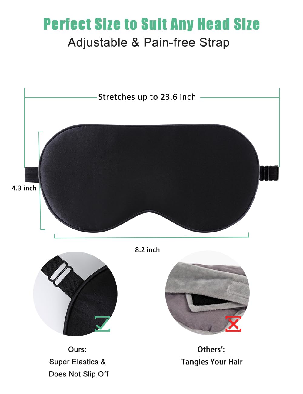 BeeVines Sleep Mask, 2 Pack 100% Real Natural Silk Eye Masks with Adjustable Strap for Sleeping, Mulberry Silk Eye Shade Cover,