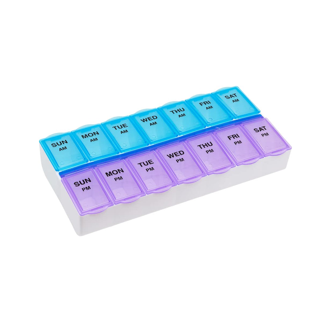EZY DOSE Weekly (7-Day) AM/PMPill Case, Medicine Planner, Vitamin Organizer Box, Large Compartments, 2 Times a Day, Blue and Pur