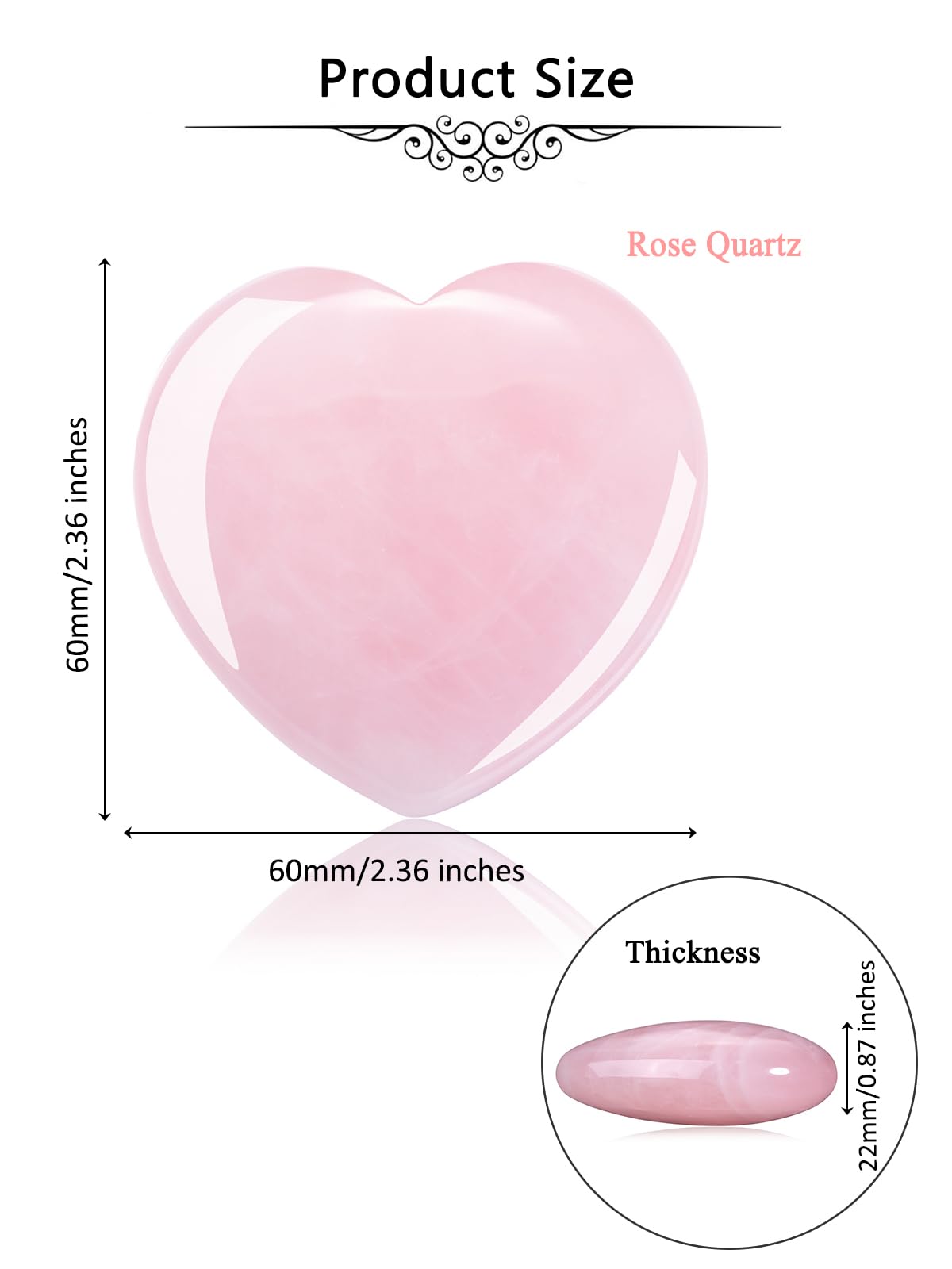 Jovivi 60mm Large Rose Quartz Crystal Heart Healing Crystals Heart Stones Polished Pocket Love Gemstones Chakra Reiki Energy Bal