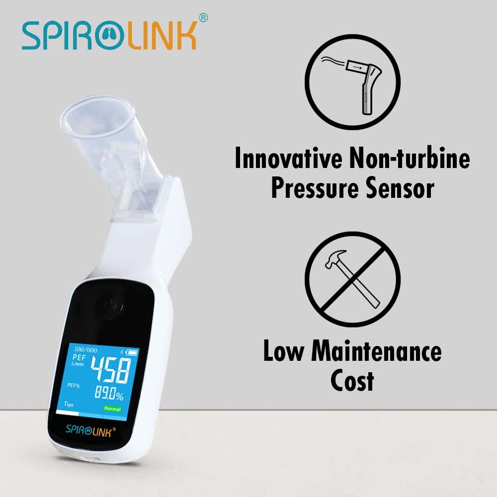 CMI Health SpiroLink - Smart Peak Flow Meter - Portable Pulmonary Function Test, Pocket Spirometer - Long Lifespan, Durable - fo