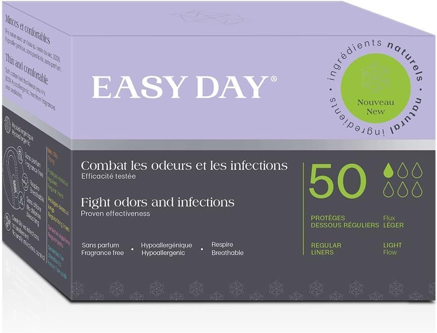 EASYDAY Regular Style Panty Liners for Women, Unscented, Odor Free, Specially Designed for Sensitive Skin, Breathable,100 Count