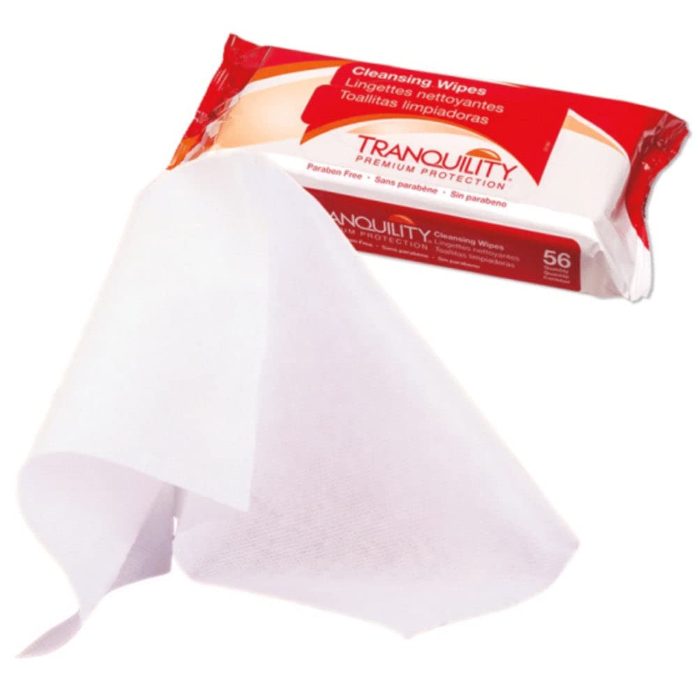 Tranquility Cleansing Wipes, Adult Size Disposable Wet Washcloths, Enriched with Aloe Vera, Chamomille, & Vitamin E, Hypoallerge