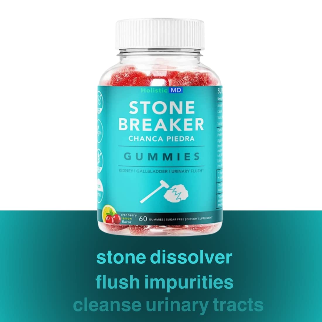 Holistic MD Stone Breaker Chanca Piedra 1,500mg Gummies Kidney Stones Cleanse Gallbladder Formula | Plus Cranberry Extract Might
