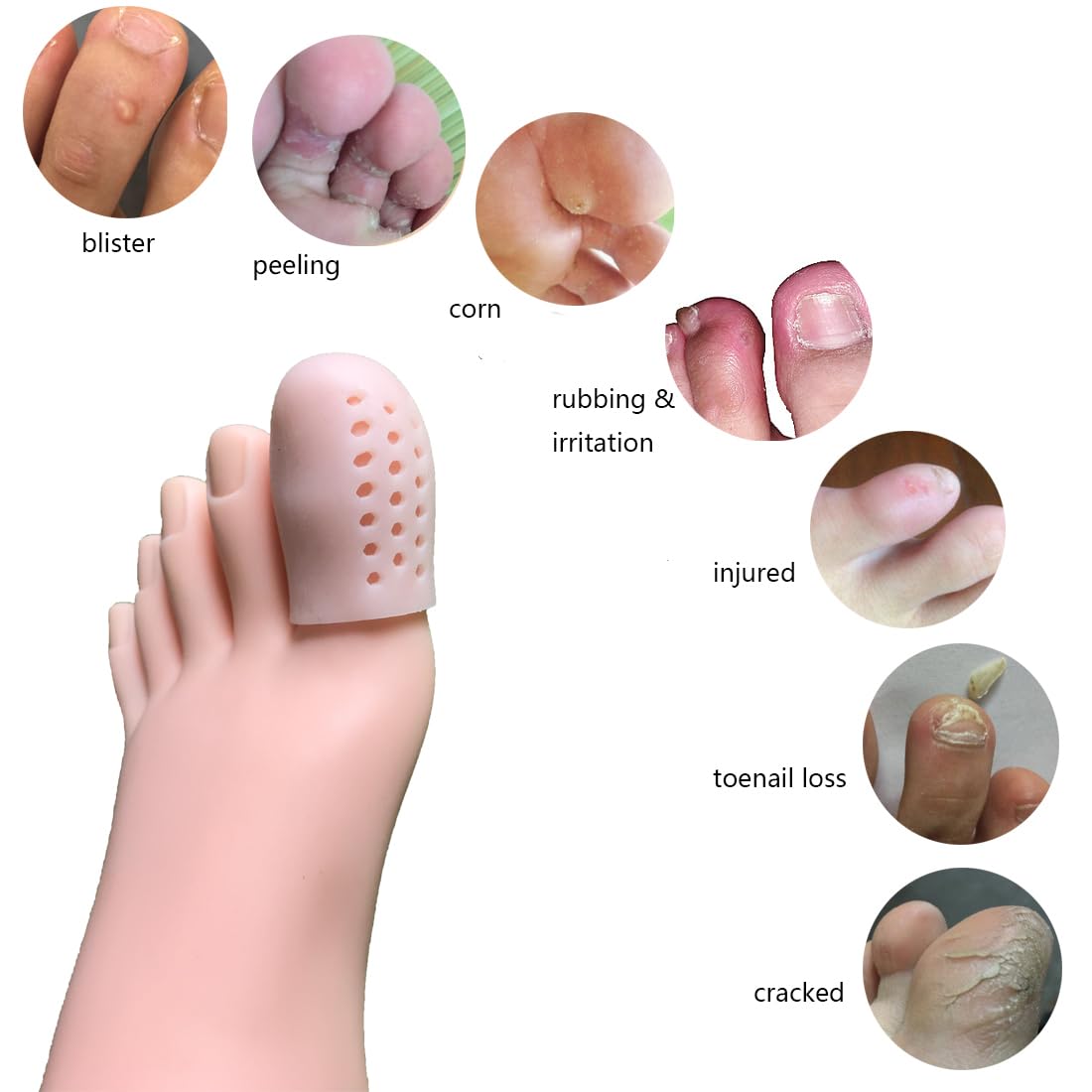 16 Pieces Gel Toe Caps for Big Toe, Breathable Silicone Toe Protector, Toe Covers Sleeves with Holes, Protect Toe from Rubbing,