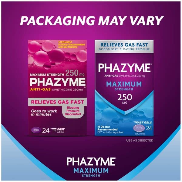 Phazyme Maximum Strength Gas & Bloating Relief, Works in Minutes, 24 Fast Gels (Pack of 3)