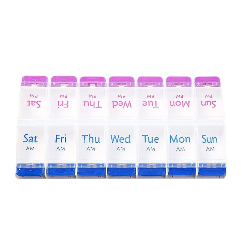 Wopanxye Daily Pill Case Organizer, 7-Day Weekly Medicine Planner Organizer, AM PM, Large Tray 14-Compartment Meds Box Container