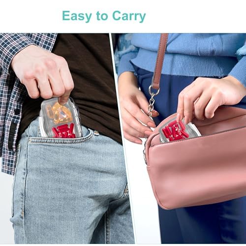 Fullicon 2 Pack Travel Pill Organizer, 4 Compartments Portable Pill Case, Moisture Proof Small Pill Box with Labels, Travel Pill
