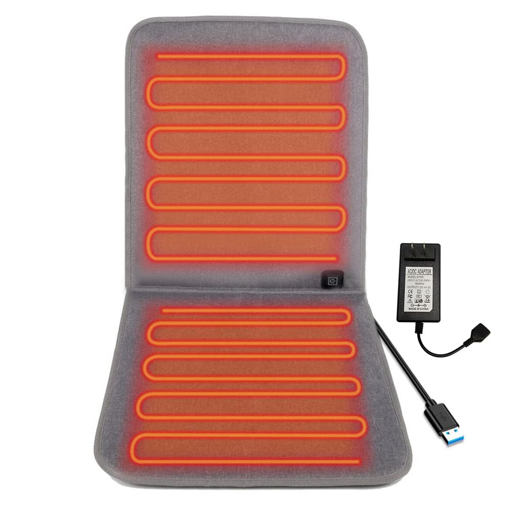 WOOLALA USB Heated Seat Cushion for Office Chair, Large Heating Area Heated Seat Cover Therapy Heating Pad for Back, Lumbar, Hip