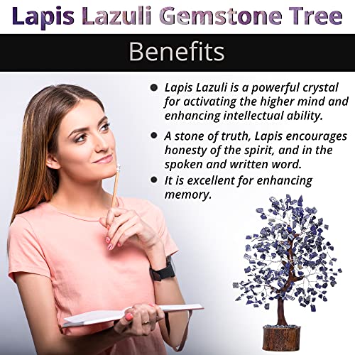 Lapis Lazuli Crystal Tree Meditation Accessories - Tree of Life Money Tree - Real Gemstones Crystal Decor Promotes Positive Ener