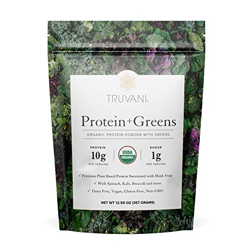 Truvani Protein + Greens | Organic, Non-GMO, Vegan, Gluten Free, Dairy Free | Daily Greens Combined with Protein | Great Taste w