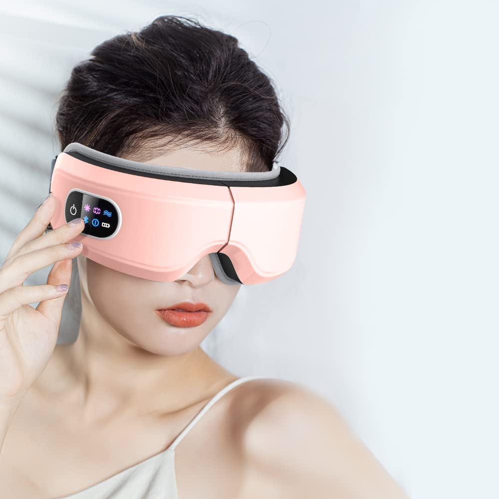 TLINNA Eye Massager with Airbag Kneading,Constant Temperature Hot Compress, Multi-Frequency Vibration and Bluetooth Music (Pink,