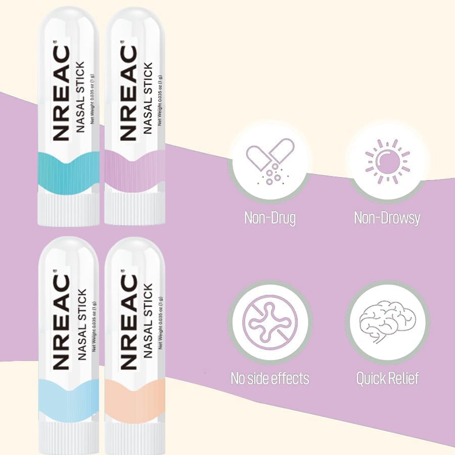 Nasal Inhaler Stick Set of 4 - Natural Essential Oil Nasal Sticks for Breathing, Focus & Relaxation - Portable Aromatherapy Nose