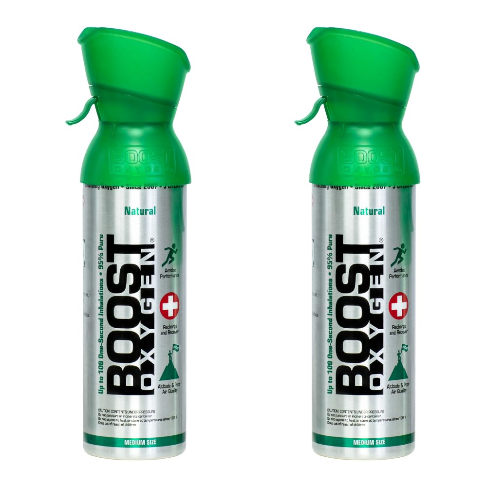 Boost Oxygen Medium Natural 5L Canister | Respiratory Support for Aerobic Recovery, Altitude, Performance & Health (2 Pack)