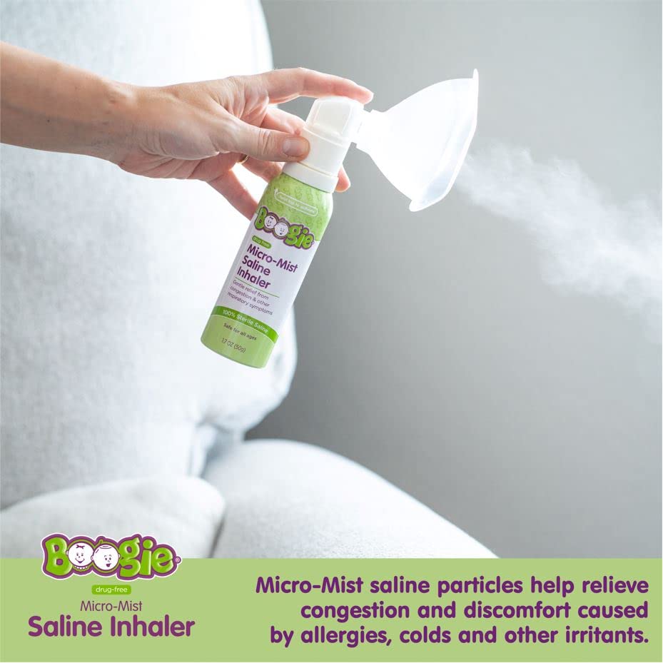 Boogie Micro-Mist Saline Inhaler, Baby Nose Congestion Relief, Nasal Spray for Kids, Pediatrician Recommended, 1.7oz Unscented -