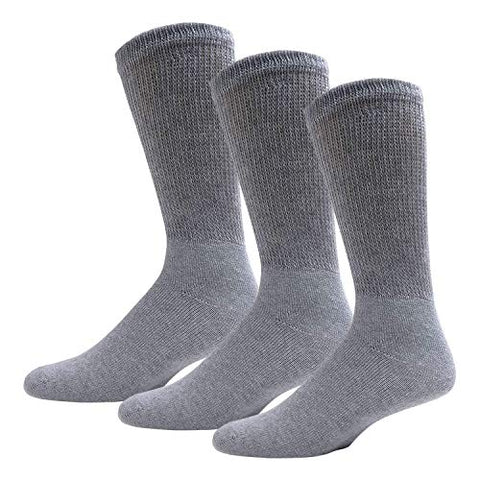 Big and Tall Diabetic Cotton Crew Socks, King Size Mens Athletic Crew Socks (13-16, Gray) - 3 pairs