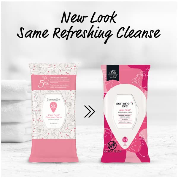 Summer's Eve Feminine Cleansing Cloths, Sensitive Skin, Sheer Floral 32 ea (Pack of 3)