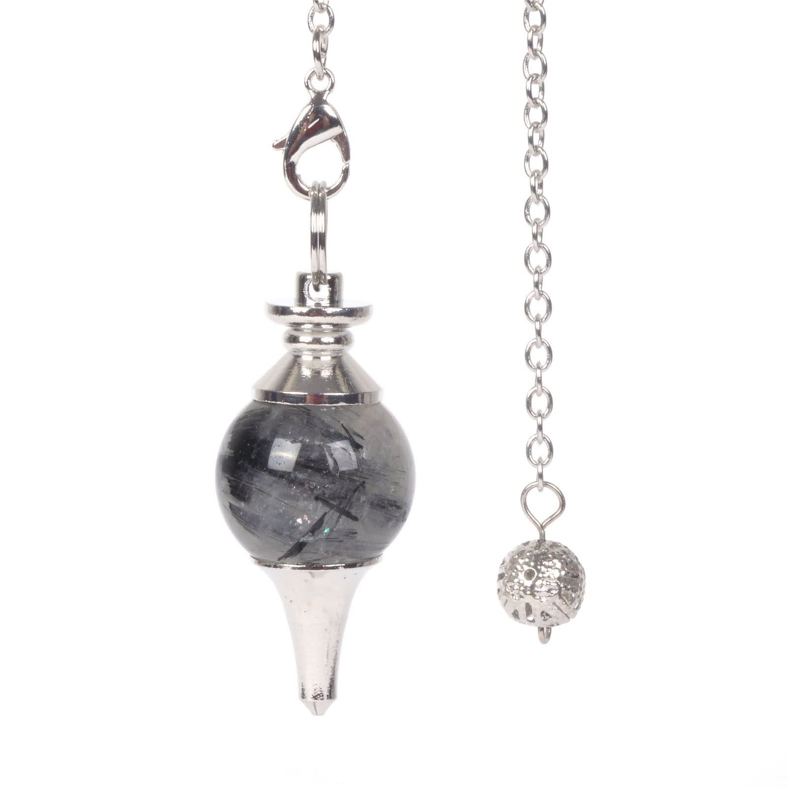 Justinstones Natural Black Rutilated Quartz Gemstone Dowsing 40mm Crystal Healing Chakra Reiki Point Pendulum