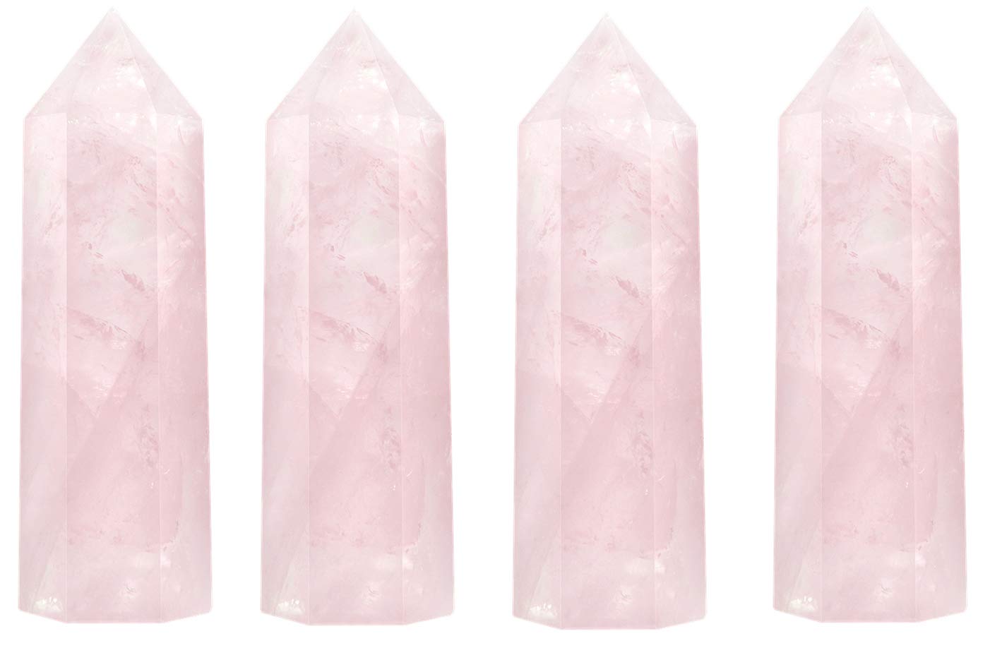 Healing Crystal Wands  2 Rose Quartz Crystal Points 6 Faceted Reiki Chakra Meditation Therapy 4 PCS