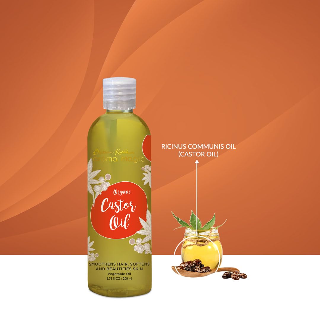 Aroma Magic Organic Castor Oil | Cold Pressed Oil for Hair & Skin | Enhance Eyelashes, Eyebrows & Hair Growth | Reduces Wrinkles