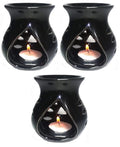 Mkd2 Rise Ceramic Clay Candle Operated Aroma Burner Oil Diffuser Lamp - Set of 3 (Black) for Home Fragrance
