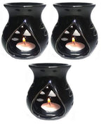 Mkd2 Rise Ceramic Clay Candle Operated Aroma Burner Oil Diffuser Lamp - Set of 3 (Black) for Home Fragrance