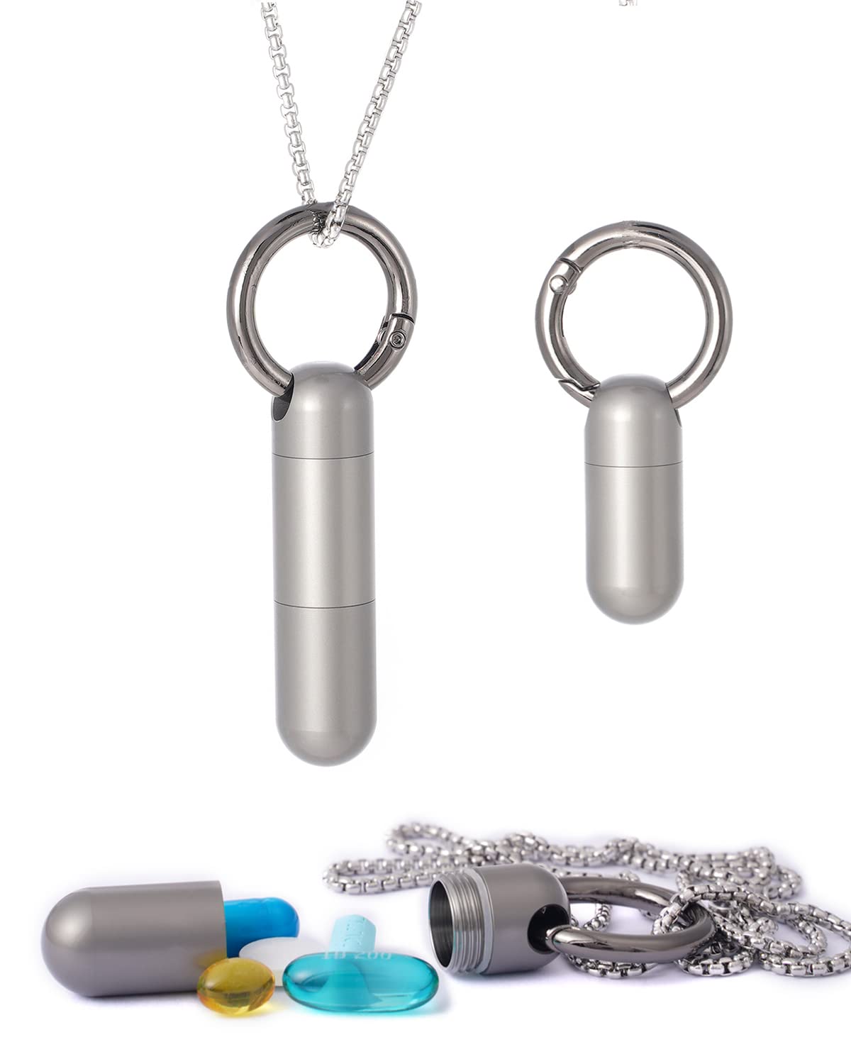 Piffny Titanium Torpedo Adjustable-Length Waterproof Keychain Pill Holder Medicine Fob for Travel and Everyday Assurance - Gunme