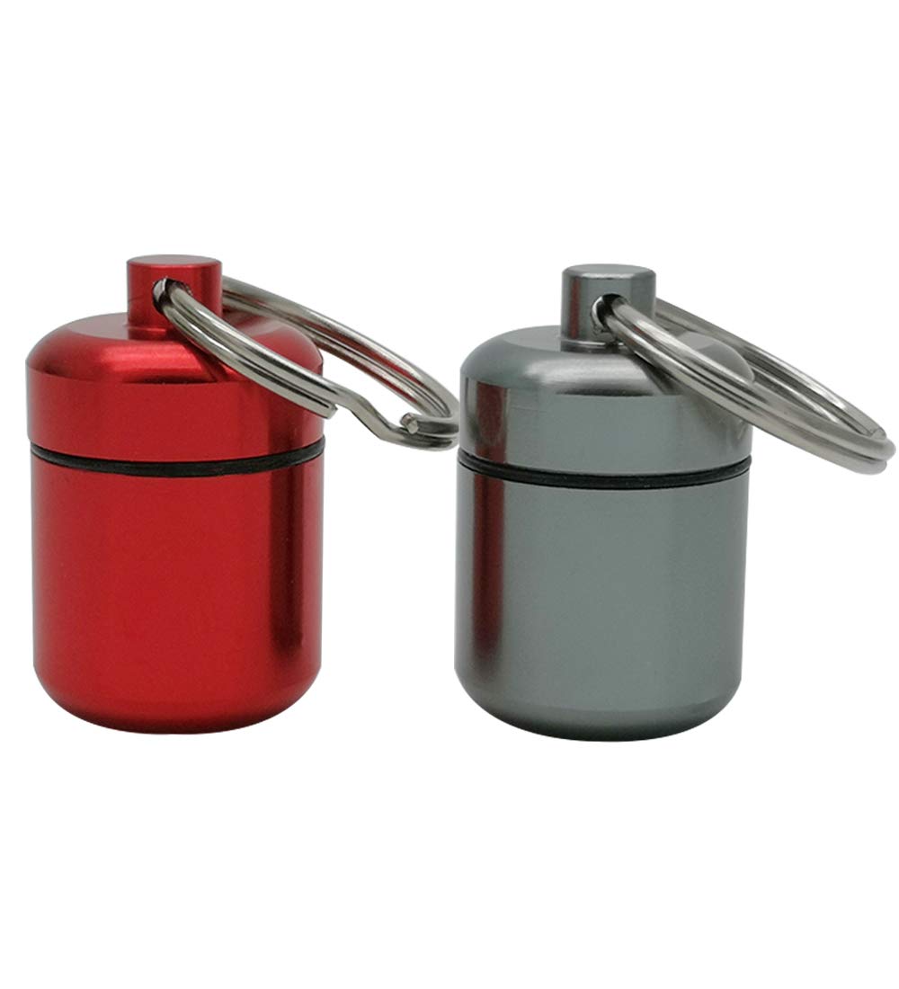 FAYALA 2 Packs Aluminum Pill Bottle Box and Min Aluminum Pill Container Holder Metal Pill Box Case (red and Gray)