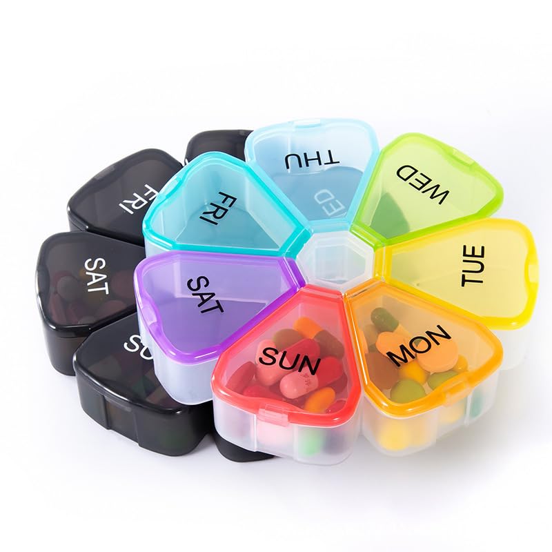Wopanxye Travel Pill Organizer, 7-Day Weekly Vitamin Medicine Case, Portable Medication Box for Meds, Mineral, Fish Oil, DHA, Tu