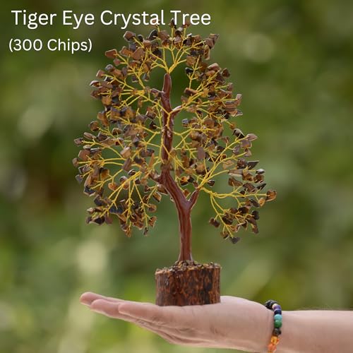 Crystal Tree of Life Tiger Eye Healing Crystal Trees for Home & Office Decoration, Handmade Gem Money Bonsai Trees for Positive