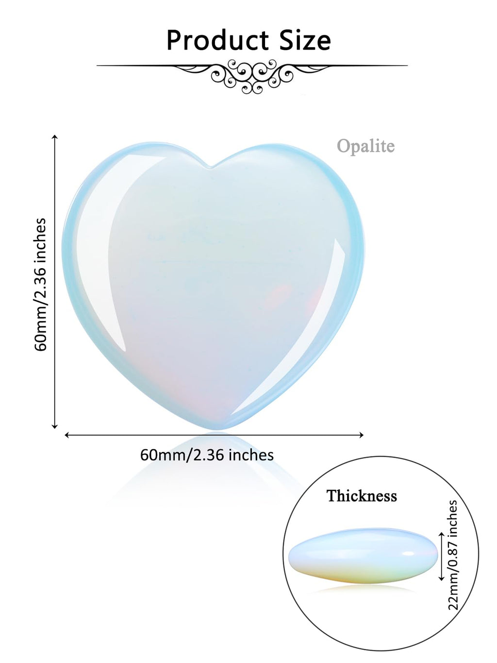 Jovivi 60mm Large Opalite Crystal Heart Healing Crystals Heart Stones Polished Pocket Love Gemstones Chakra Reiki Energy Balanci