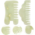 Healifty Jade Scraping Comb Set - 2Pcs Gua Sha Hair Comb for Scalp Massage and Facial Beauty Dual Use Massage Tool (Green)