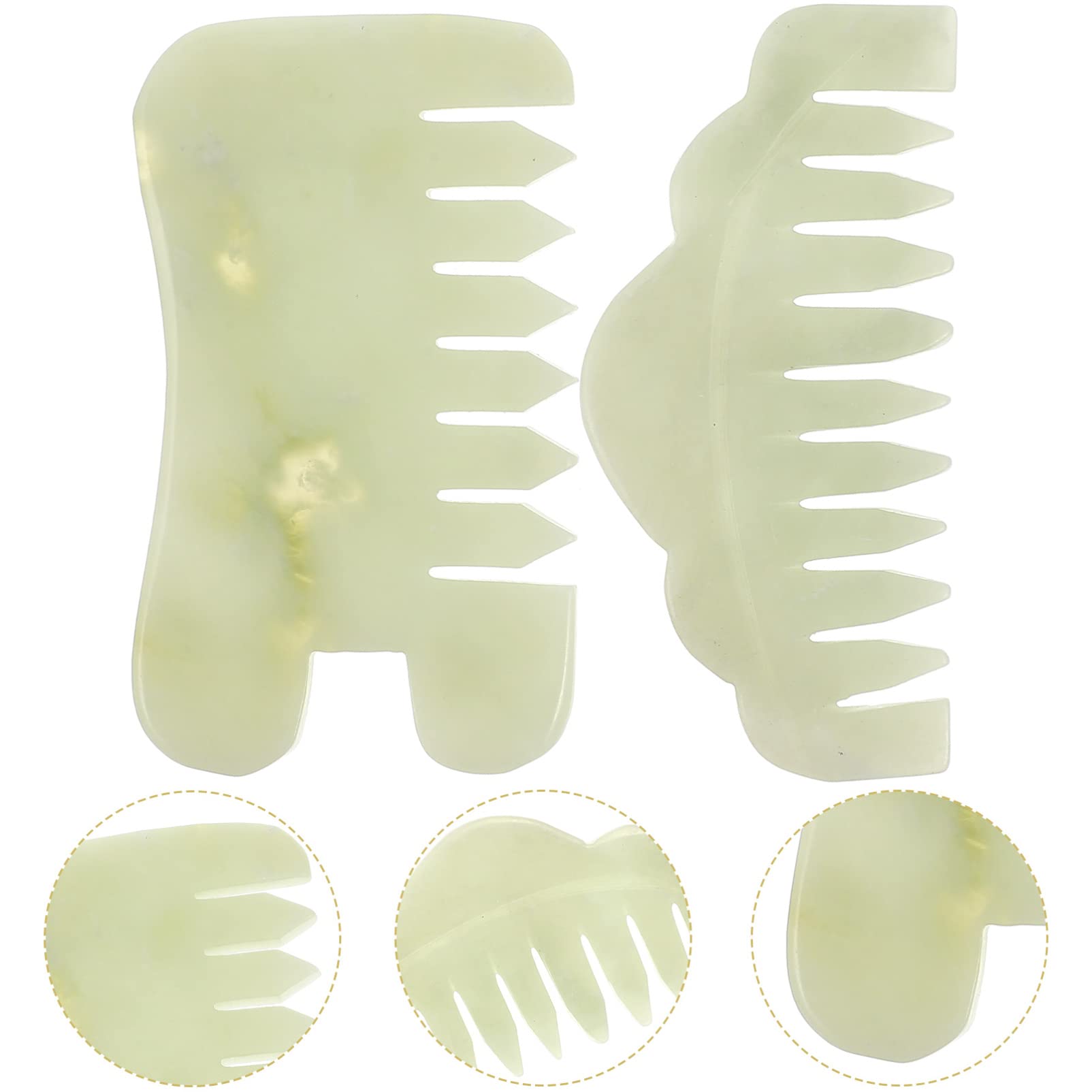 Healifty Jade Scraping Comb Set - 2Pcs Gua Sha Hair Comb for Scalp Massage and Facial Beauty Dual Use Massage Tool (Green)