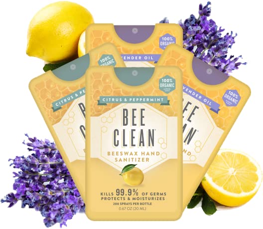 Bee Clean Organic Beeswax Hand Sanitizer Pocket Spray (2 Lavender Oil and 2 Citrus & Peppermint- Combo)