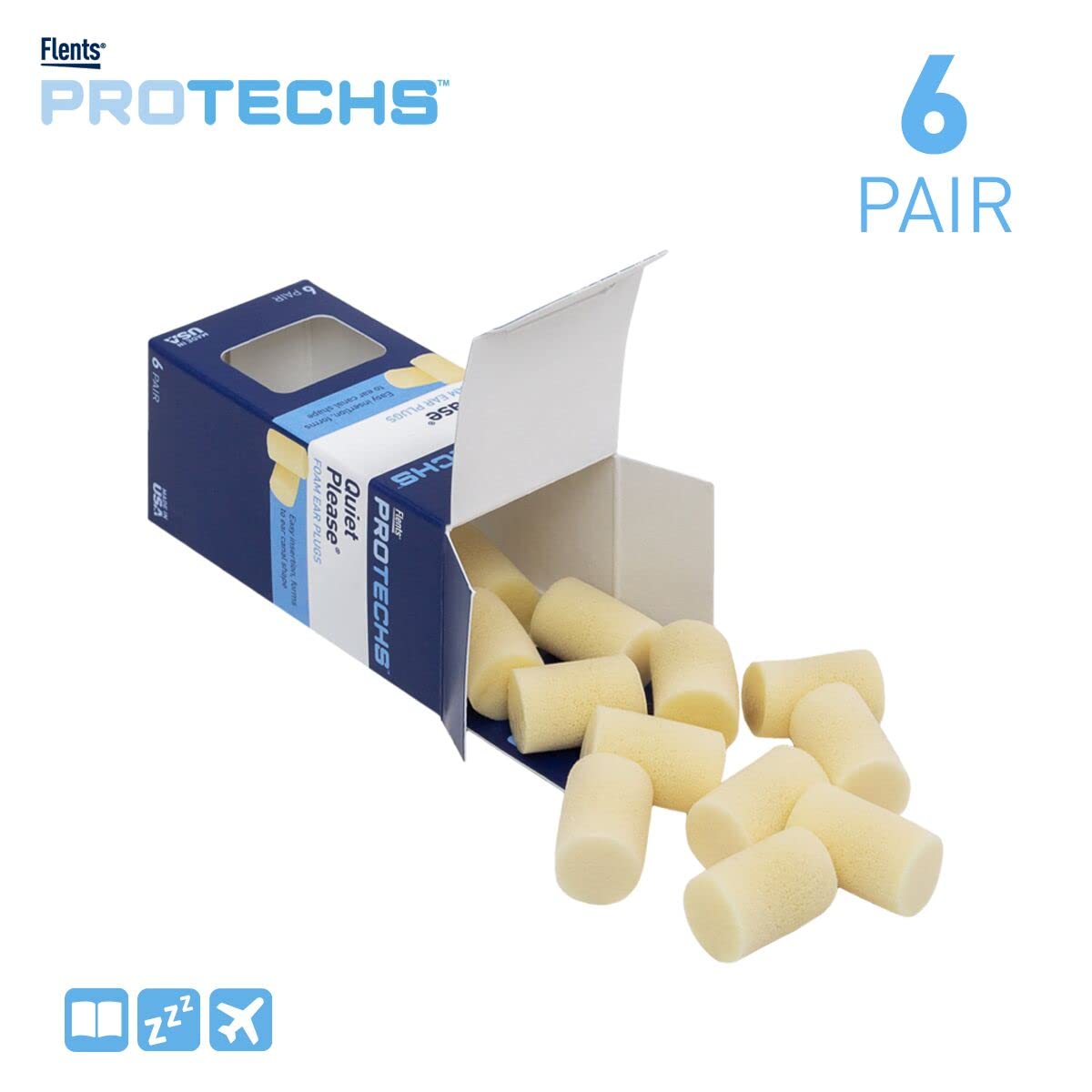 Flents Foam Ear Plugs for Sleeping, Snoring, Loud Noise, Traveling, Concerts, Construction, & Studying, Multi-Colored, 6 Pair, P