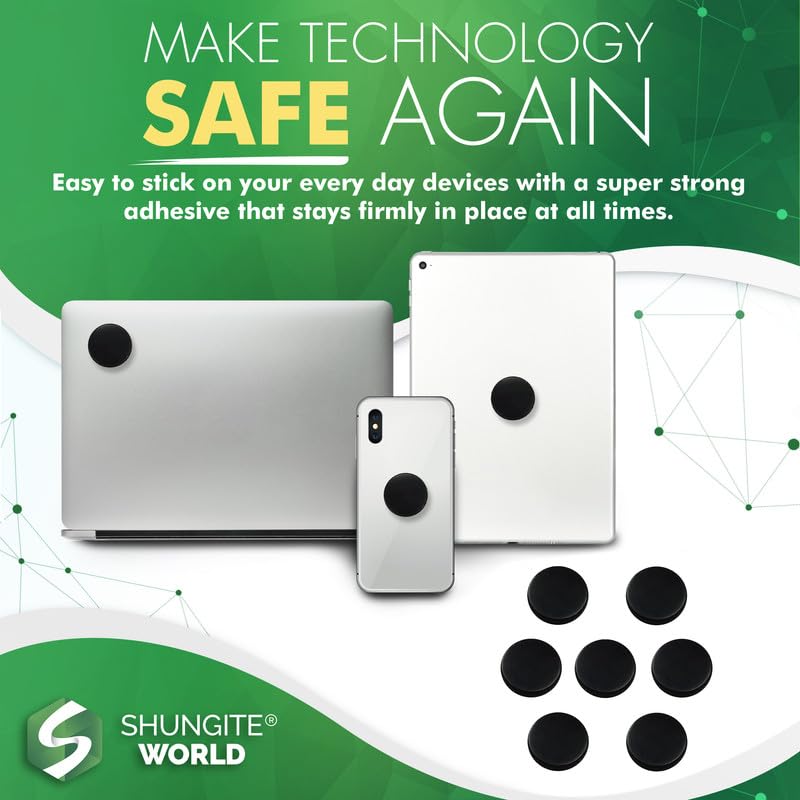 Shungite World 7 pcs Shungite Sticker for Cell Phone Case Tablet Laptop Computer - Round Dot Healing Energy Shungite Stones Prot