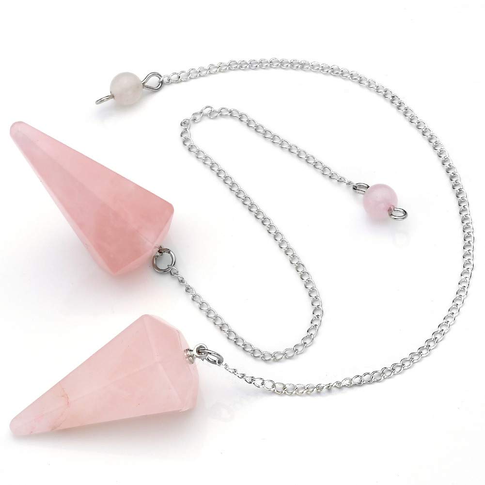 MANIFO Natural Rose Quartz Crystal Pendulum Faceted Point Gemstone Reiki Healing Pendulums for Dowsing Scrying