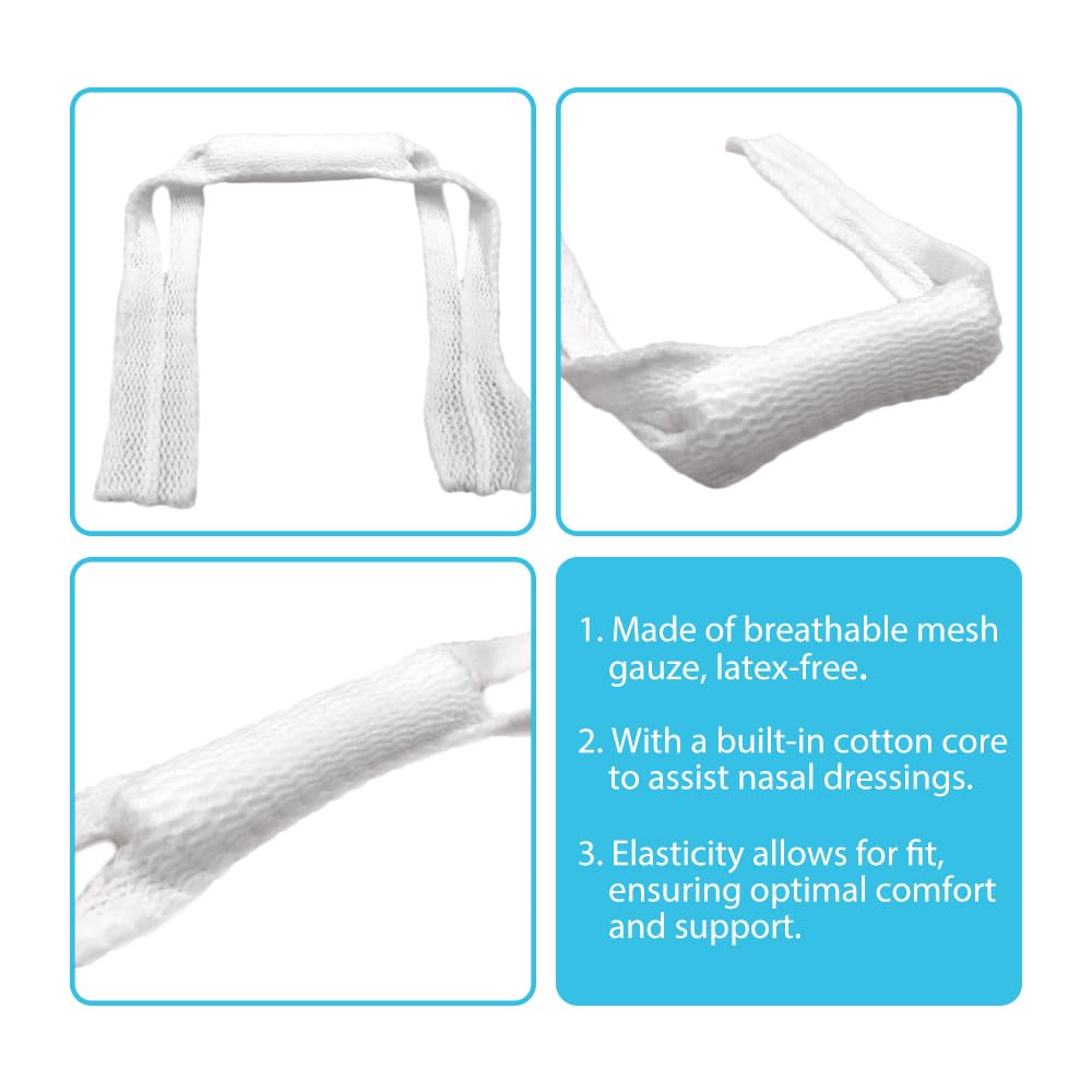 20 PCS Nasal Dressing Holders - Elastic External Nose Mesh Wound Bandage, Nasal Packing Retainers with Cotton Core, Post-Op Supp