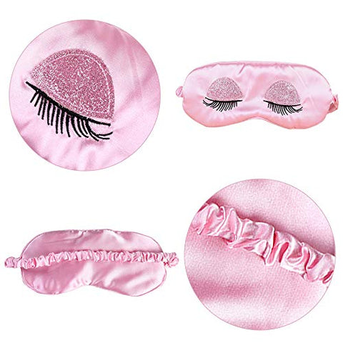 EleCharm Sweet Girl's Satin Eye Mask Long Eyelash Embroidered Eye Cover Sleeping Eyeshade with Portable Pouch