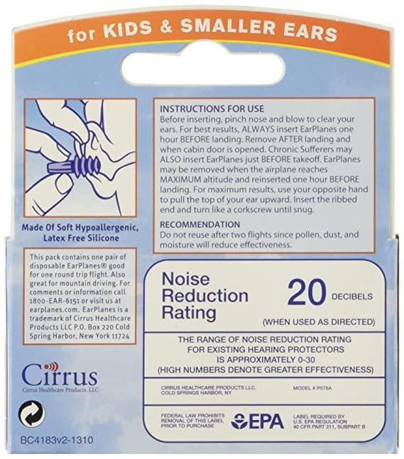 EarPlanes Ear Plugs Kids Small Size 1 Pair (Pack of 4)