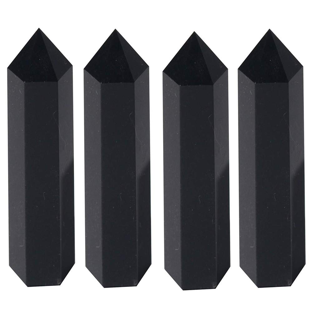 Luckeeper Healing Crystal Wands  2 Black Obsidian 6 Faceted Reiki Chakra Meditation Therapy 4 PCS