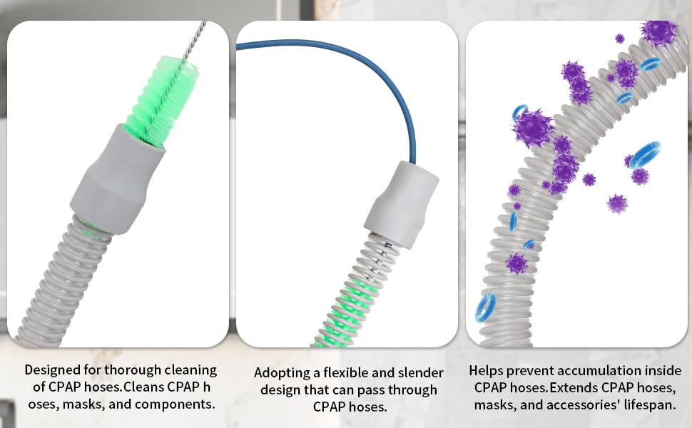 CPAP Hose Cleaner Kit - CPAP Tube Cleaning Brush, CPAP Hose Brush, LongFlexible CPAP Tube Brush with Basin, Drying Hook & Gloves